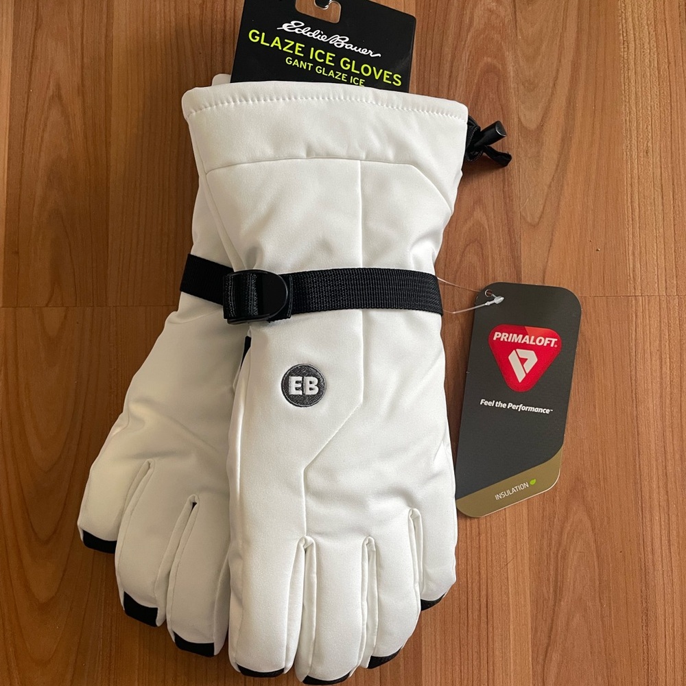 Eddie Bauer White Glaze Ice Gloves with Strap size medium